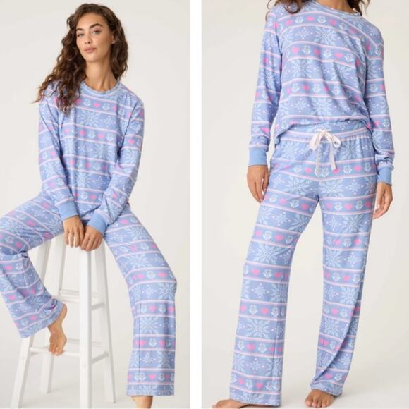 Nwt P.J. SALVAGE Mountain Bound Fair Isle Pajama Set Blue Med NEW - Picture 1 of 4